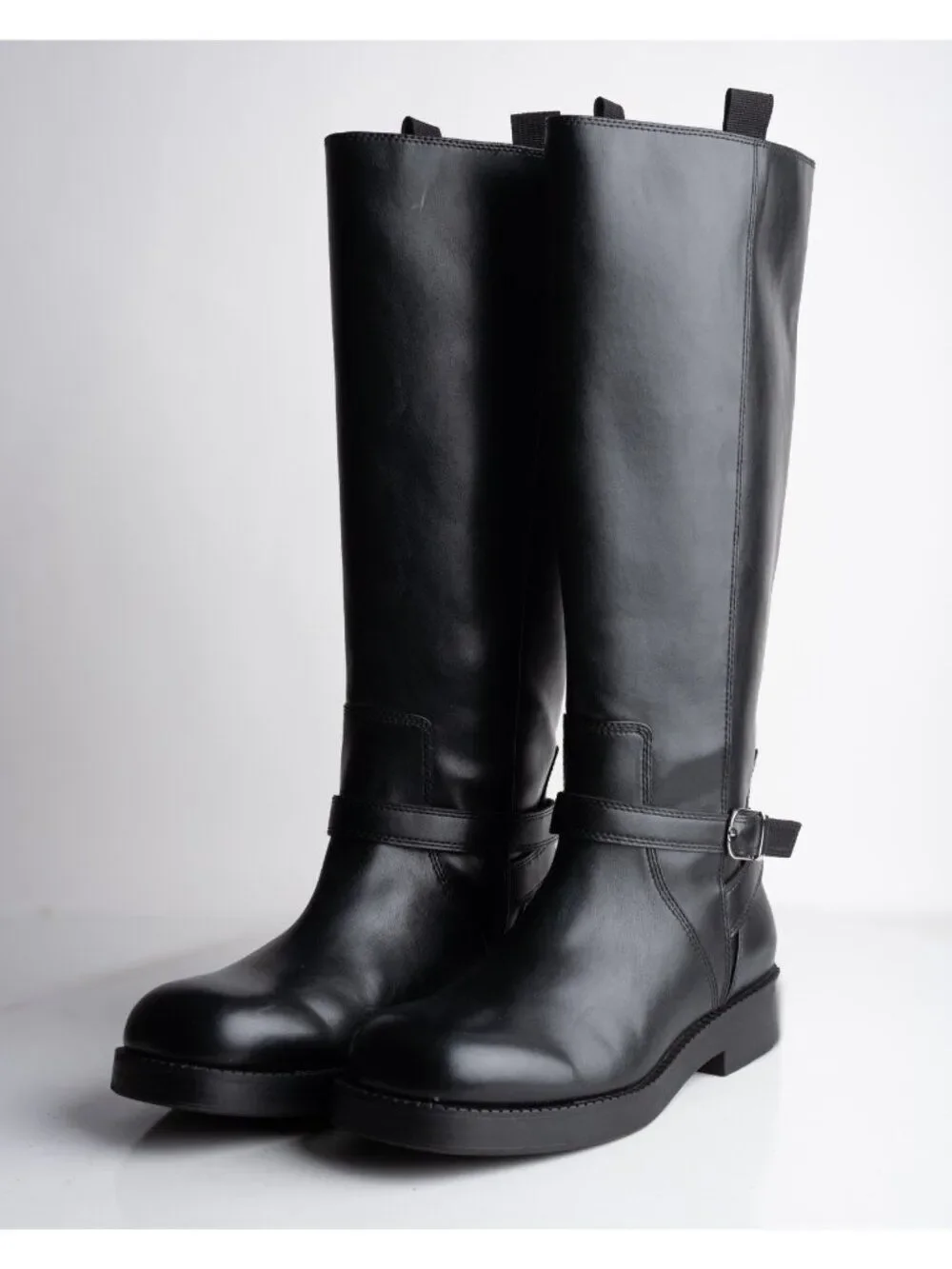 Zara Womens Riding Boots faux leather knee high Black US 10 EU 41 NWD 1012/410